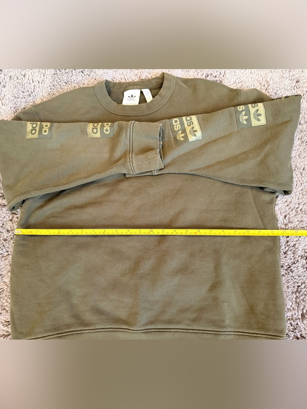 adidas Olive Crewneck Sweatshirt with Sleeve Trefoil Panels - Picture 7 of 9